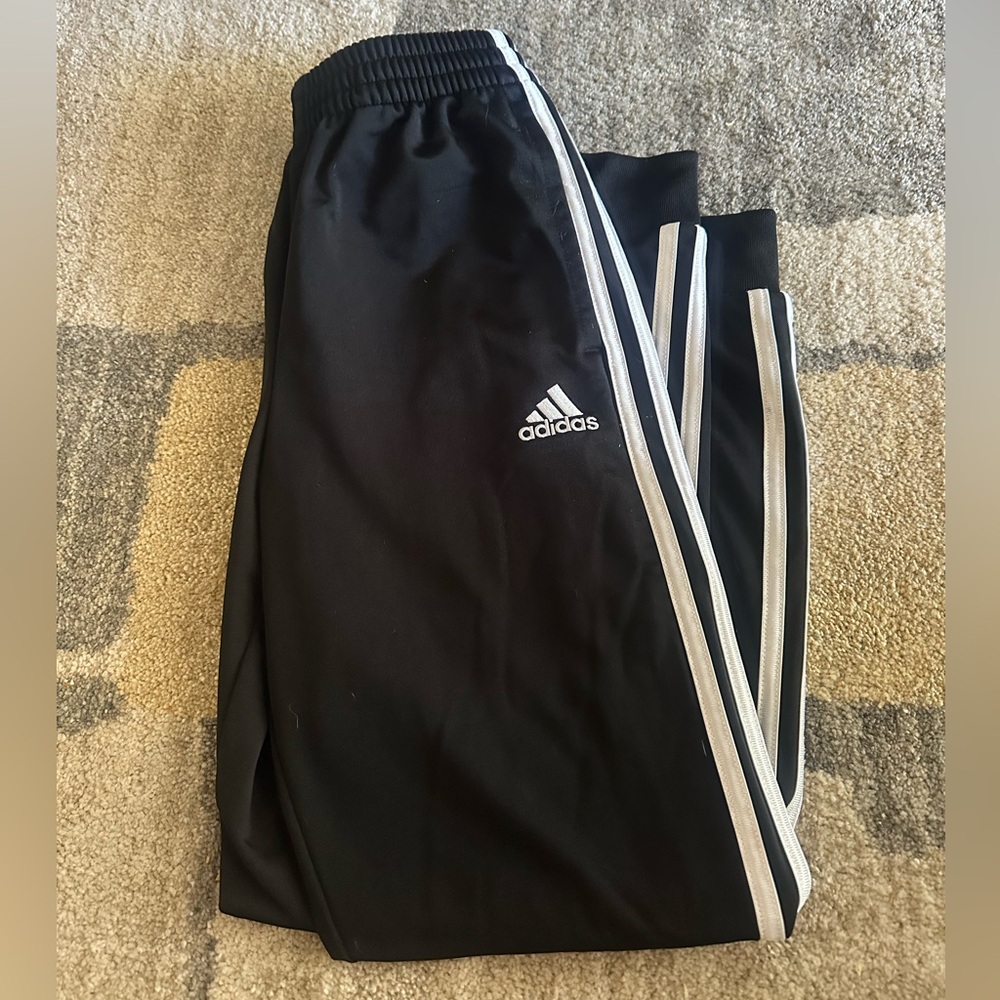Adidas Kids Black Joggers with White Stripes